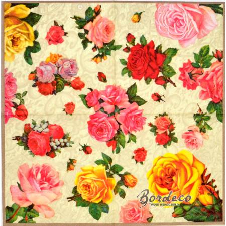 Serwetka decoupage firmy R&F róże 33x33cm